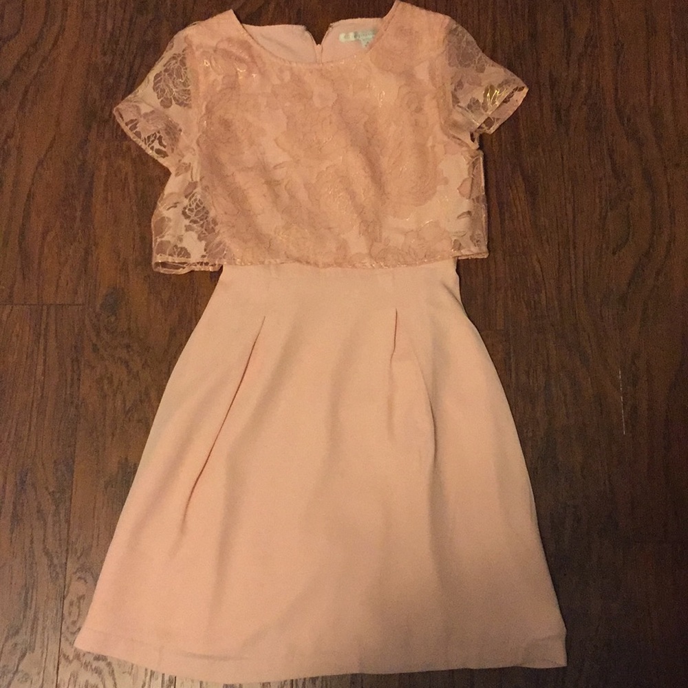 Lauren Conrad pink lace dress with gold